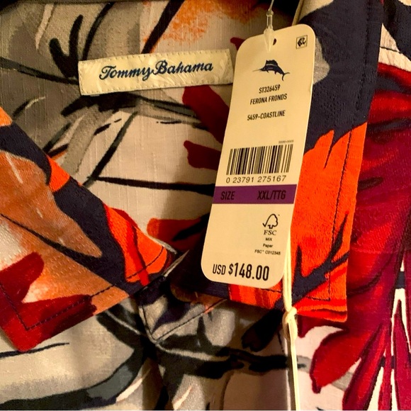 Tommy Bahama 100% Silk Shirt Men’s Size XXL (2X) Ferona Fronds 5459 Coastline